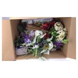 Box of assorted artificial flowers