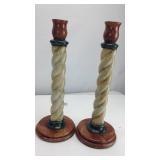 Set of two wooden candle sticks