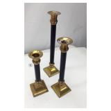 Set of three black & gold candlesticks
