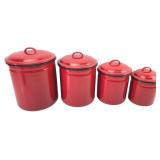 Vintage Red Enamelware 4-Piece Canister Set