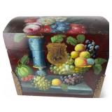 Hand-Painted Floral and Fruit Motif Wooden Chest