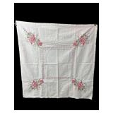 Hand-Embroidered Floral Cotton Tablecloth