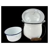 VTG Enamelware Chamber Pot and Lidded Pail Set