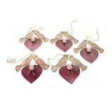 Set of 5 Stained Glass Style Bird Heart Ornaments