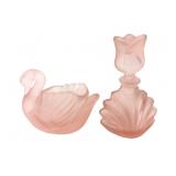 Taiwan Frosted Pink Glass Swan and Shell Set
