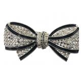 Silver Tone and Enamel Rhinestone Bow Tie Pin