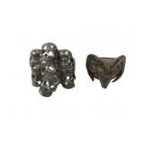 Two Gothic Style Cast Metal Skull and Ram Rings