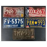 Lot of 5 Vintage Michigan, CT, and PA License Plat