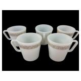 Pyrex Milk Glass Mugs, Woodland Pattern, Set of 5