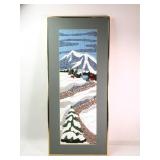 Vintage Crewel Embroidery Winter Scape 13" x 22"
