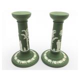 Vtg Wedgwood Jasperware Sage Green Candlesticks