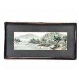 Vtg Asian Landscape Watercolor 19.25 x 9.75