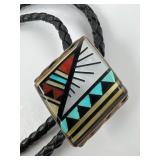 Zuni Silver & Inlaid Stone Bolo Tie