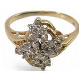 14K Yellow Gold and Diamond Cluster Ring