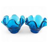 MCM Viking Glass Bluenique 6 Petal Candleholders