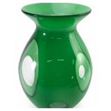 MCM-Style Green Cased Art Glass Vase With Cut Outs
