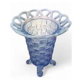 VTG Fenton Blue Opalescent Basketweave Glass Vase