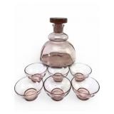 Art Deco Style Rose Tinted Glass Decanter Set