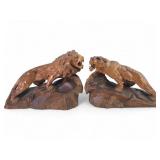 Hand Carved Wood Lion and Mountain Lion Figures