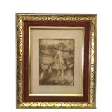 Lesinski "Girl with Chickens" Etching, 1973