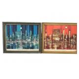 Signed MCM Viktor Schreckengost Cityscape Prints,