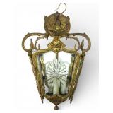 Vtg Hanging Brass & Glass Light Fixture