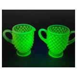 Rare Fenton Hobnail Vaseline Glass Creamer & Sugar