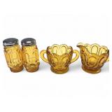 L.E. Smith Amber Moon and Star Glass Table Set