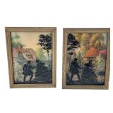Pr. Vintage Reverse Painted Glass Silhouettes