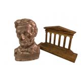Cast Iron Abraham Lincoln Bust and Temple Bookends