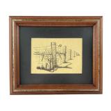 Nelson G. Scott Signed Pen and Ink Fence Drawing