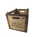 Lemon Dairy Wood and Metal Milk Crate