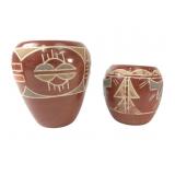 Pair of Southwest Style Polychrome Pottery Jars
