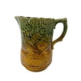 Majolica Glazed Earthenware Floral Pitcher