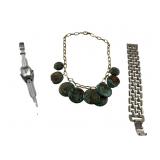 Fossil Watch, Turquoise Style Necklace, and Bracel