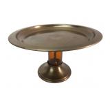 Vintage Brass and Amber Glass Pedestal Cake Stand