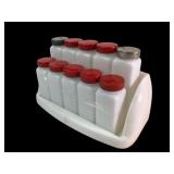Vintage Milk Glass Spice Rack with 10 Jars