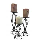 Set of 3 Wrought Iron Style Pillar Candle Holders