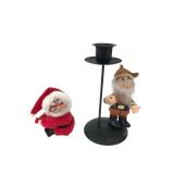 Vintage Santa and Elf Figures with Candle Holder