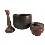 Stoneware Elephant Motif Bowl and Vessel Set (3)