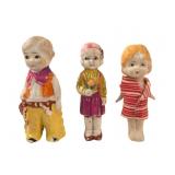 Set of 3 Hand-Painted Porcelain Penny Dolls