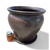 Large Glazed Stoneware Garden Planter with Saucer