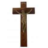 Vintage Walnut and Brass Wall Crucifix