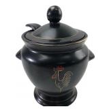 Hand-Painted Rooster Black Earthenware Jam Jar