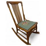 Victorian Style Oak Rocking Chair with Needlepoint