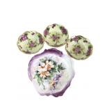 Japanese Hand-Painted Porcelain Plate and Bowls
