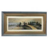 Original Windmill Landscape Watercolor Painting