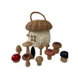Olli Ella Mushroom Basket with Wooden Mushrooms