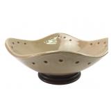 Stoneware Pedestal Bowl with Wood Base