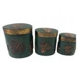 Chinese Green Painted Wood and Brass Nesting Boxes